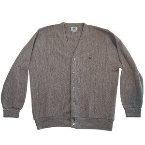 VINTAGE 80s IZOD Lacoste Alligator Tan Indie Grandpa Cardigan Sweater Large